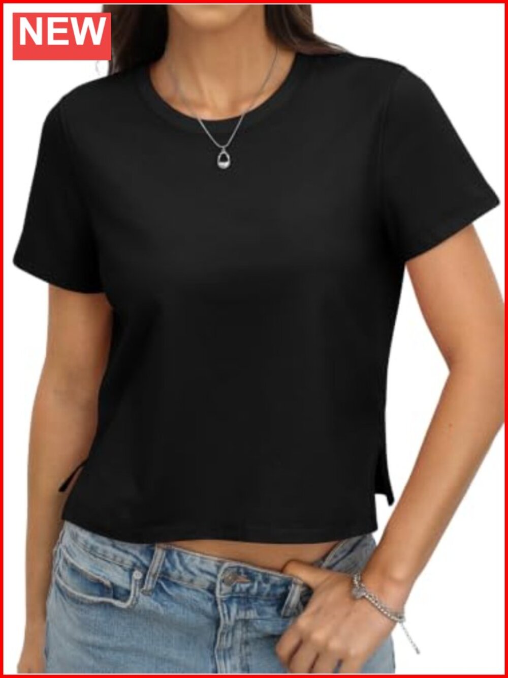 Womens Cotton Short Sleeve Loose Fit Crop Top Basic Tee